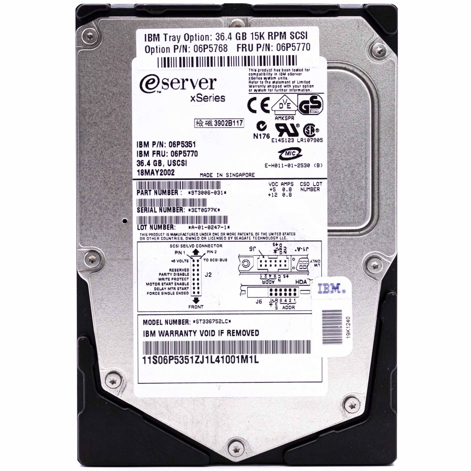 Seagate ST336752LC HDD Hard Disk SCSI 36.4GB 80PIN 3,5” Server