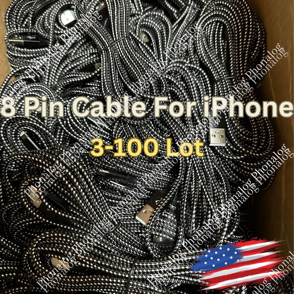 Bulk Lot Braided USB Cable 6ft For iPhone 14/13/12/11/X/8/7/6/5 Fast Charge Cord