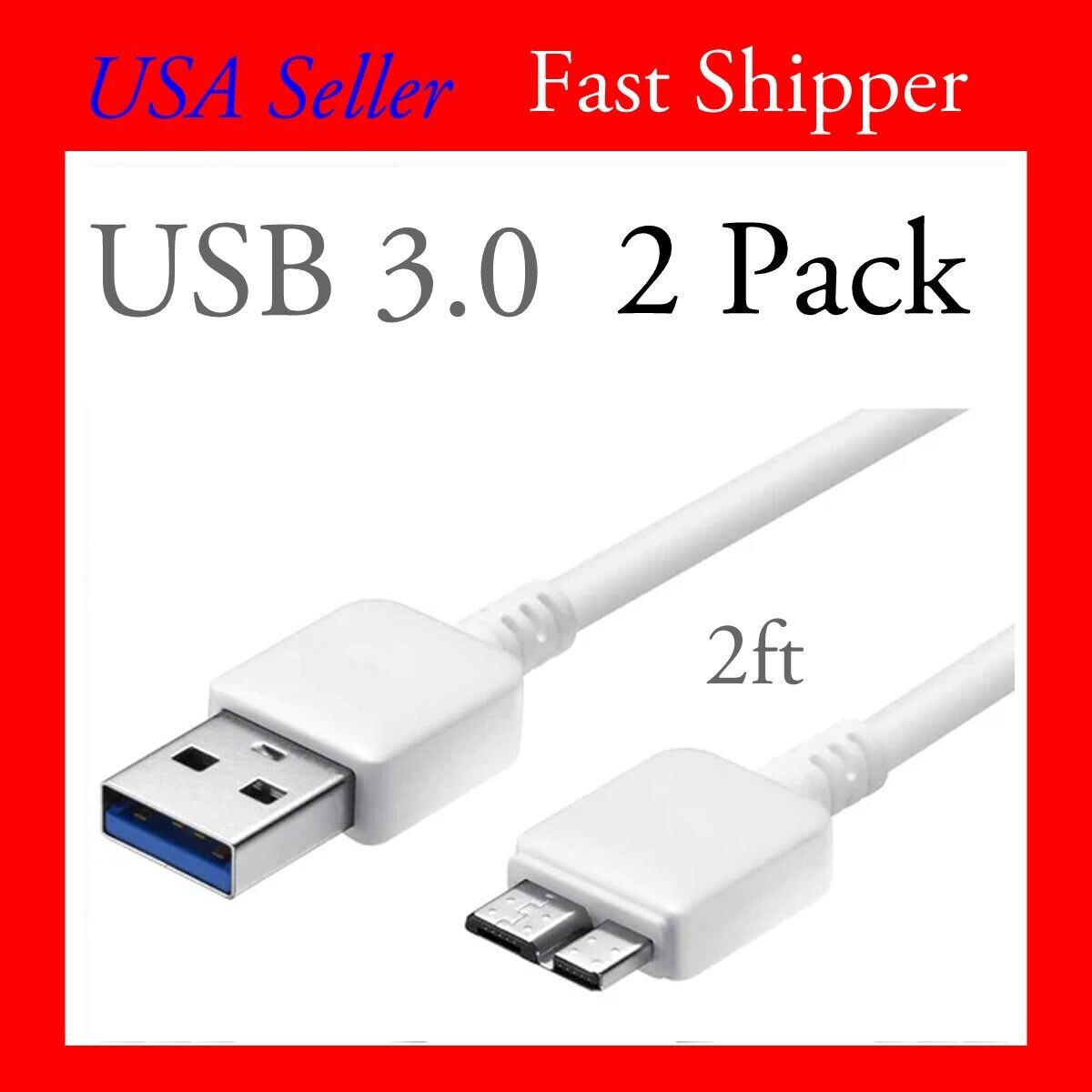 2pk - 2ft USB 3.0 CABLE CORD FOR SEAGATE BACKUP PORTABLE EXTERNAL HARD DRIVE HDD