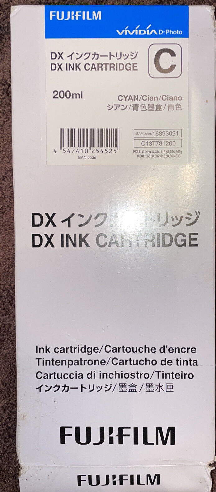 Genuine NEW Sealed With Box Fujifilm DX Ink Cartridge - 200ml, Cyan