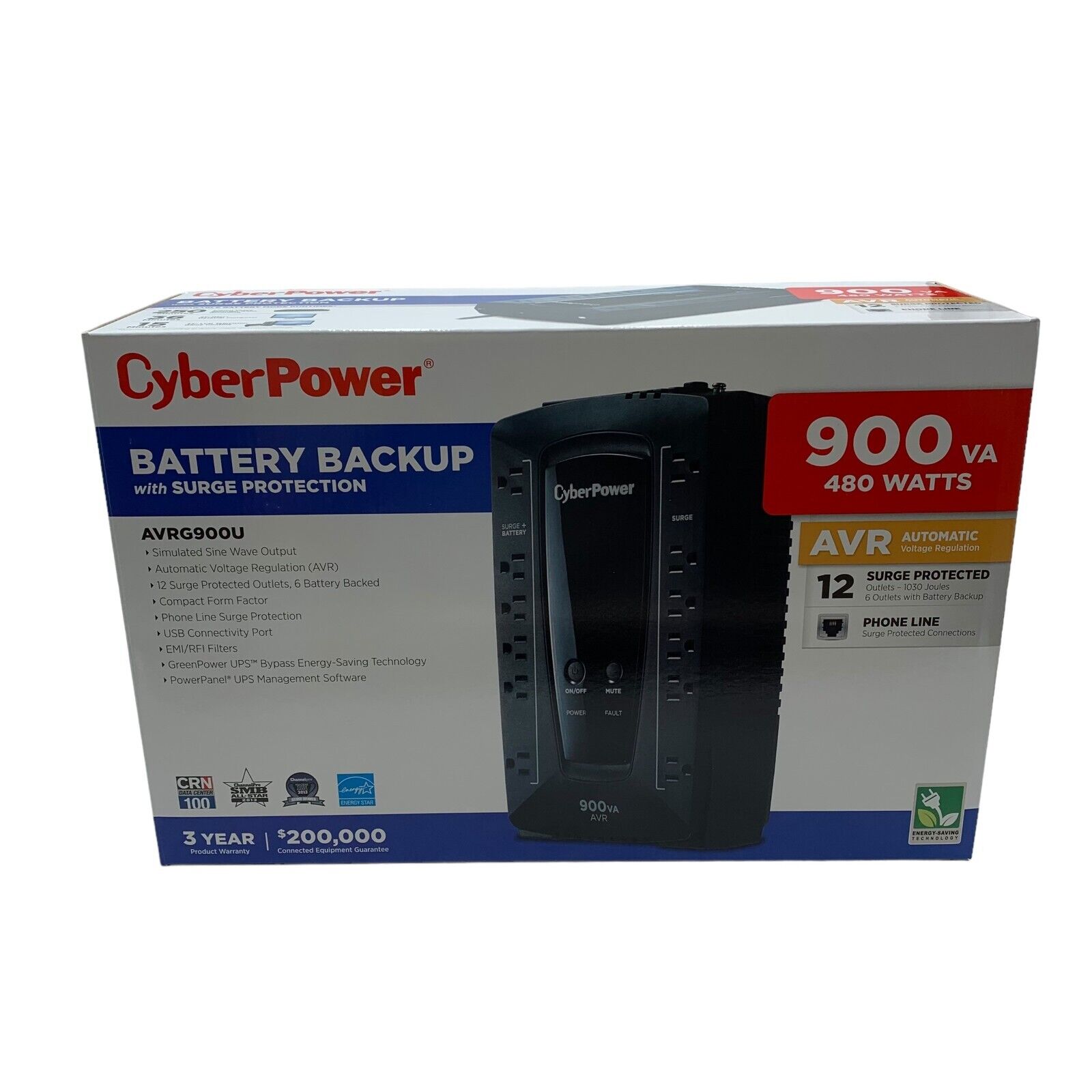 CyberPower AVR Series AVRG900U 900VA 480W Desktop UPS with AVR and USB