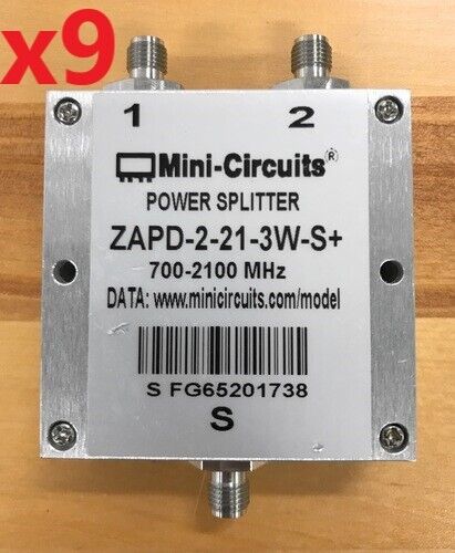 9 Mini-Circuits ZAPD-2-21-3W-S+ 2-Way DC Pass Power Splitter 700 - 2100 MHz 50Ω