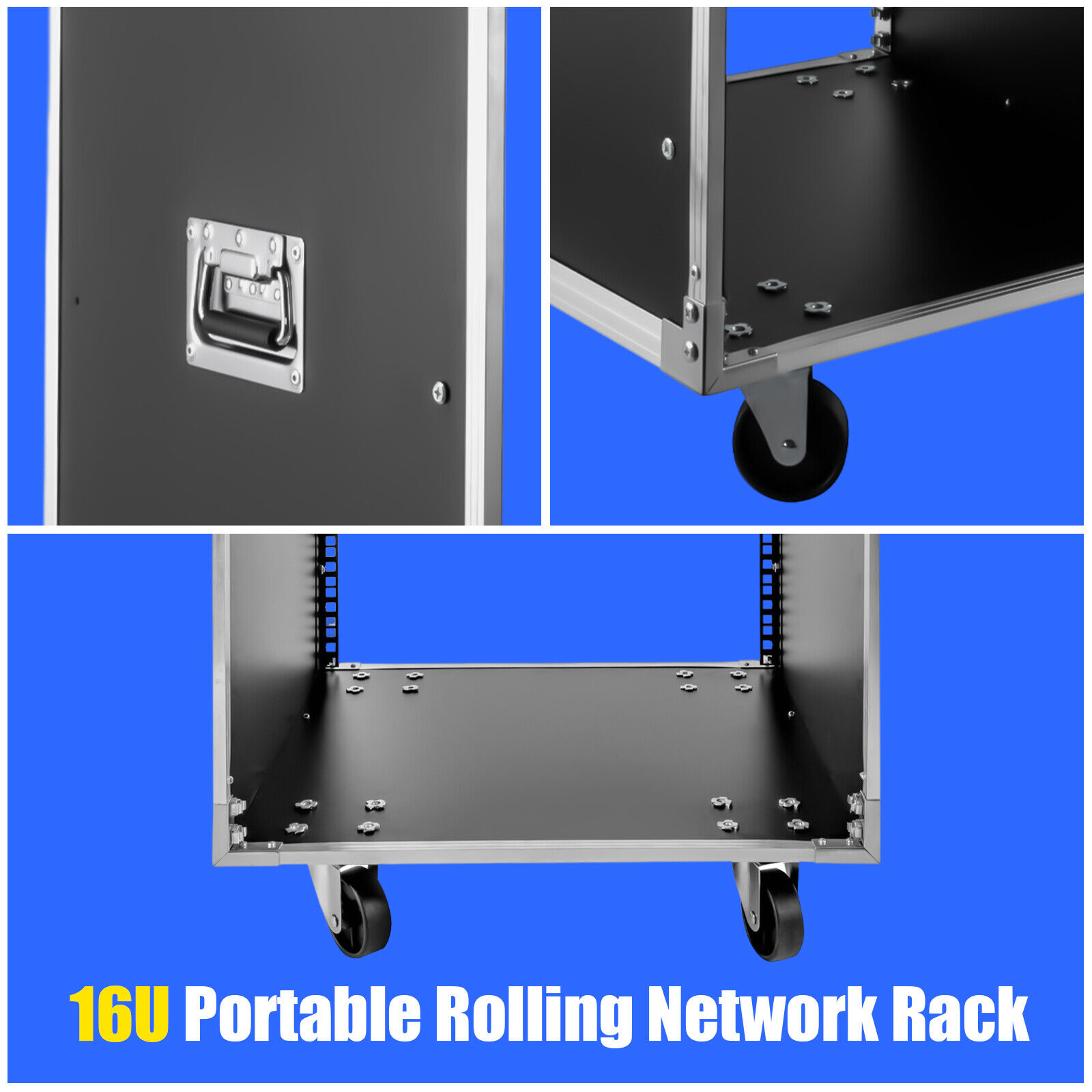16U Portable Rolling Network Rack Locking Swivel Caster Wheels Handles53*50*72cm