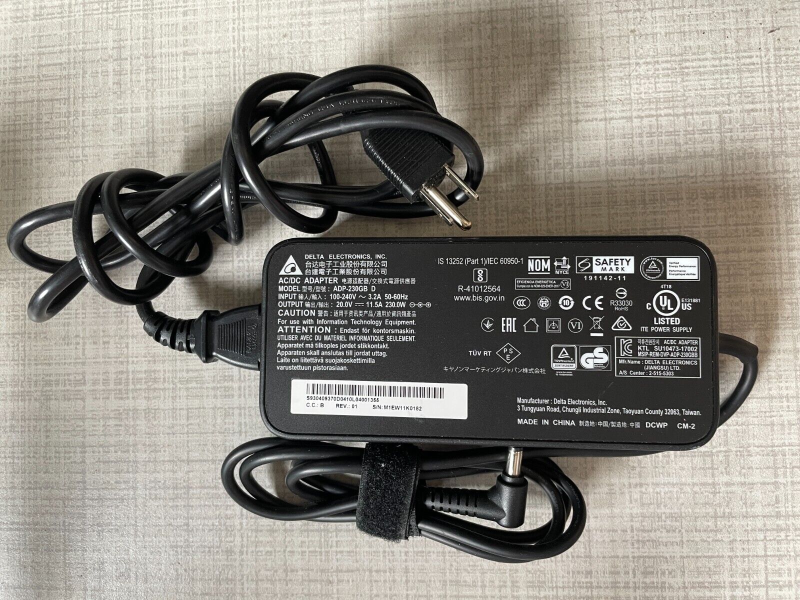Delta 230W 20V 11.5A AC Adapter for MSI GS66 Stealth 10UH/RTX3080 ADP-230GB D