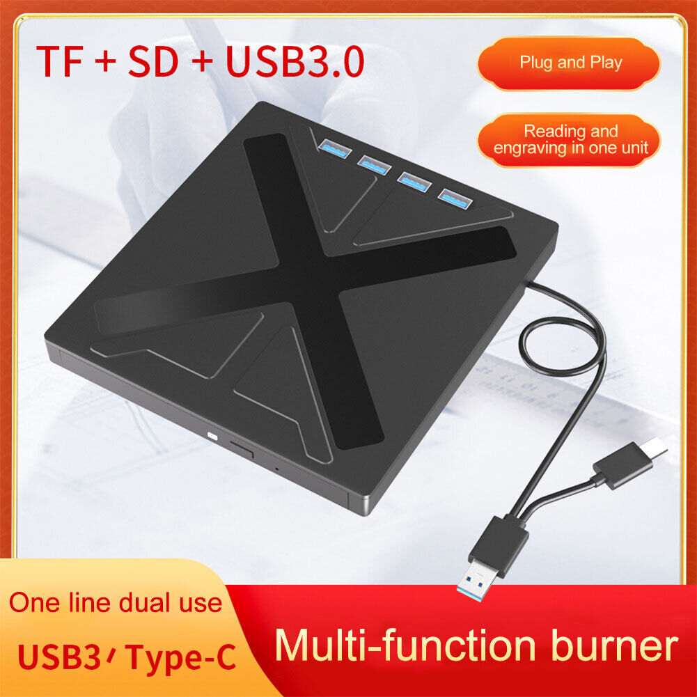 CD Reader Rewriter USB3.0 Type-C CD Burner Writer TF Micro D for MacBook Laptop