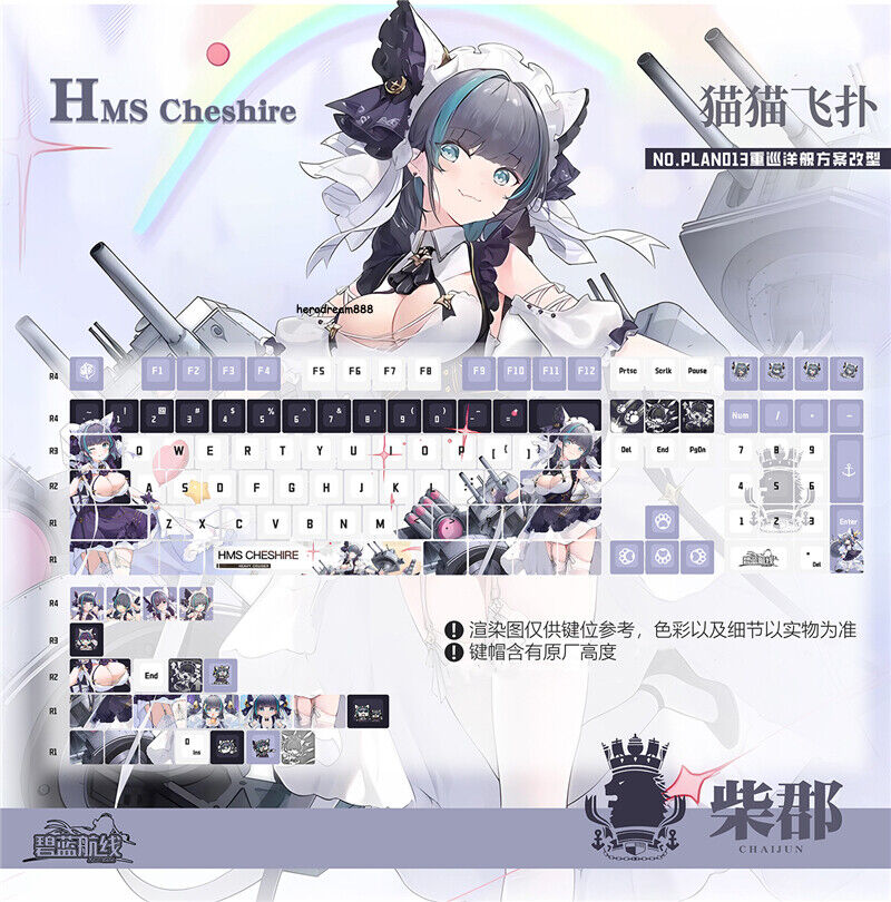 Azur Lane Keycaps HMS Cheshire Anime PBT Dye-sub 130 Keys for Cherry MX Keyboard