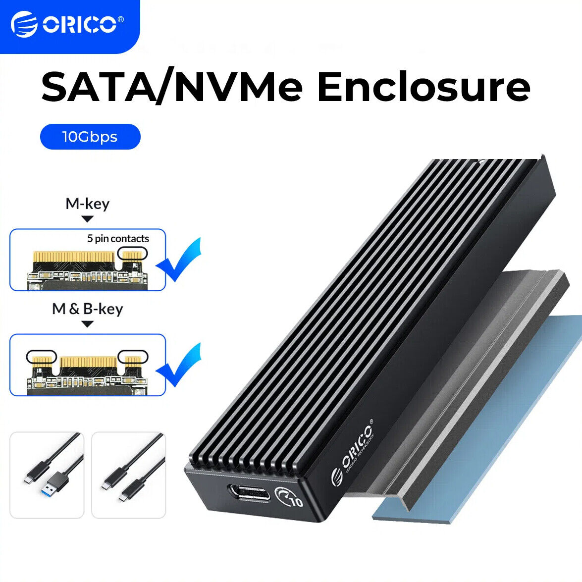 ORICO M.2 NVMe/SATA SSD Enclosure 10Gbps/6Gbps M2 Case Type C M key B&M key DHL