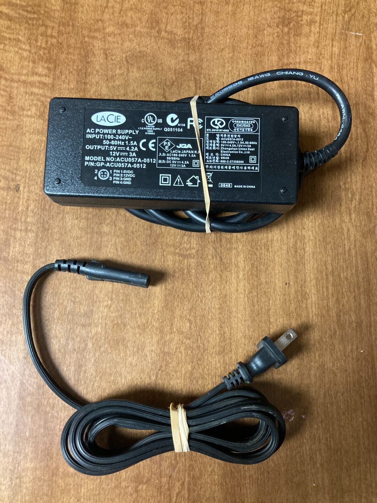 Genuine 4-Pin LACIE ACU057A-0512 Hard Drive AC DC Adapter Power Charger Supply