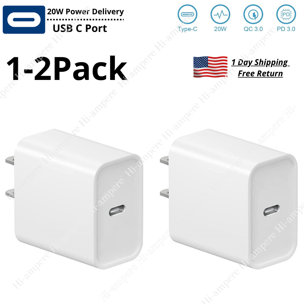 1/2Pack 20W PD Fast Wall Charger USB C Power Adapter For iPhone 13 12 11 8 iPad