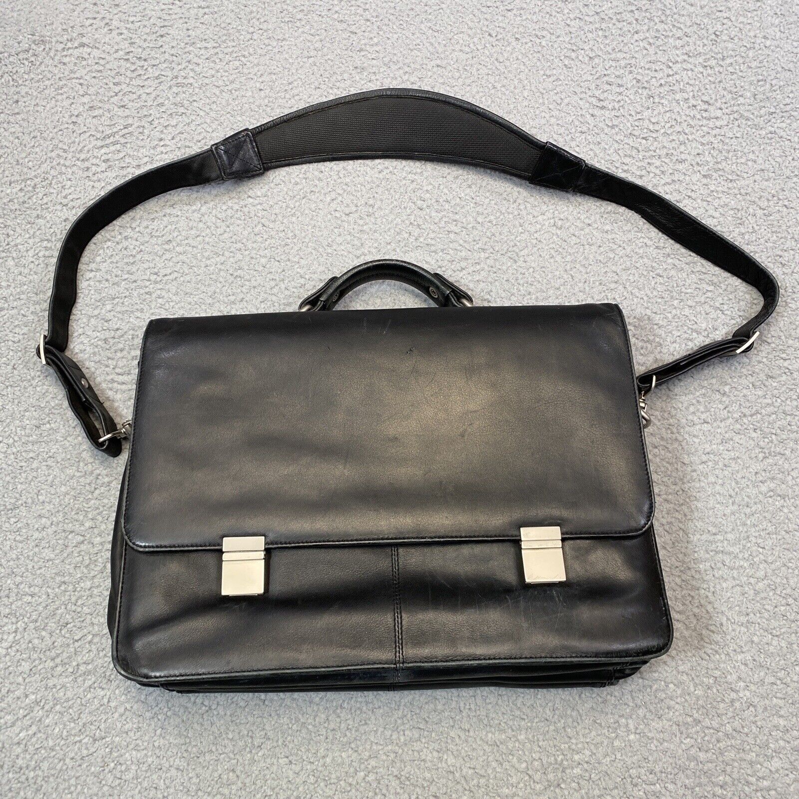 Wilson's Leather Pelle Studio Black Laptop Bag Briefcase Shoulder Strap Office