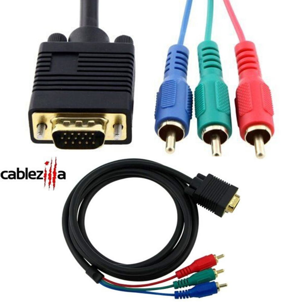VGA TO 3 RCA Cable Component AV TV Out Adapter Converter PC Video SVGA Cord 6FT