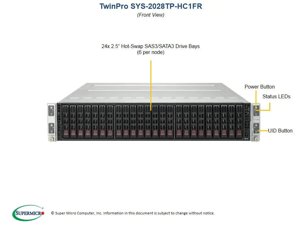 Supermicro SYS-2028TP-HC1FR Barebones Server, NEW, IN STOCK, 5 Year Warranty