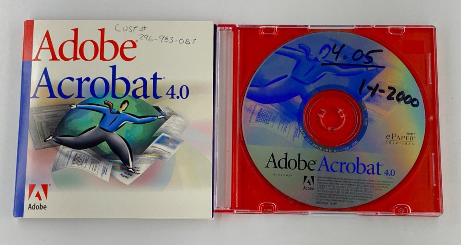 Vintage Adobe Acrobat 4.0 for Windows Win CD-ROM w/ Serial Number + Case (2 CDs)