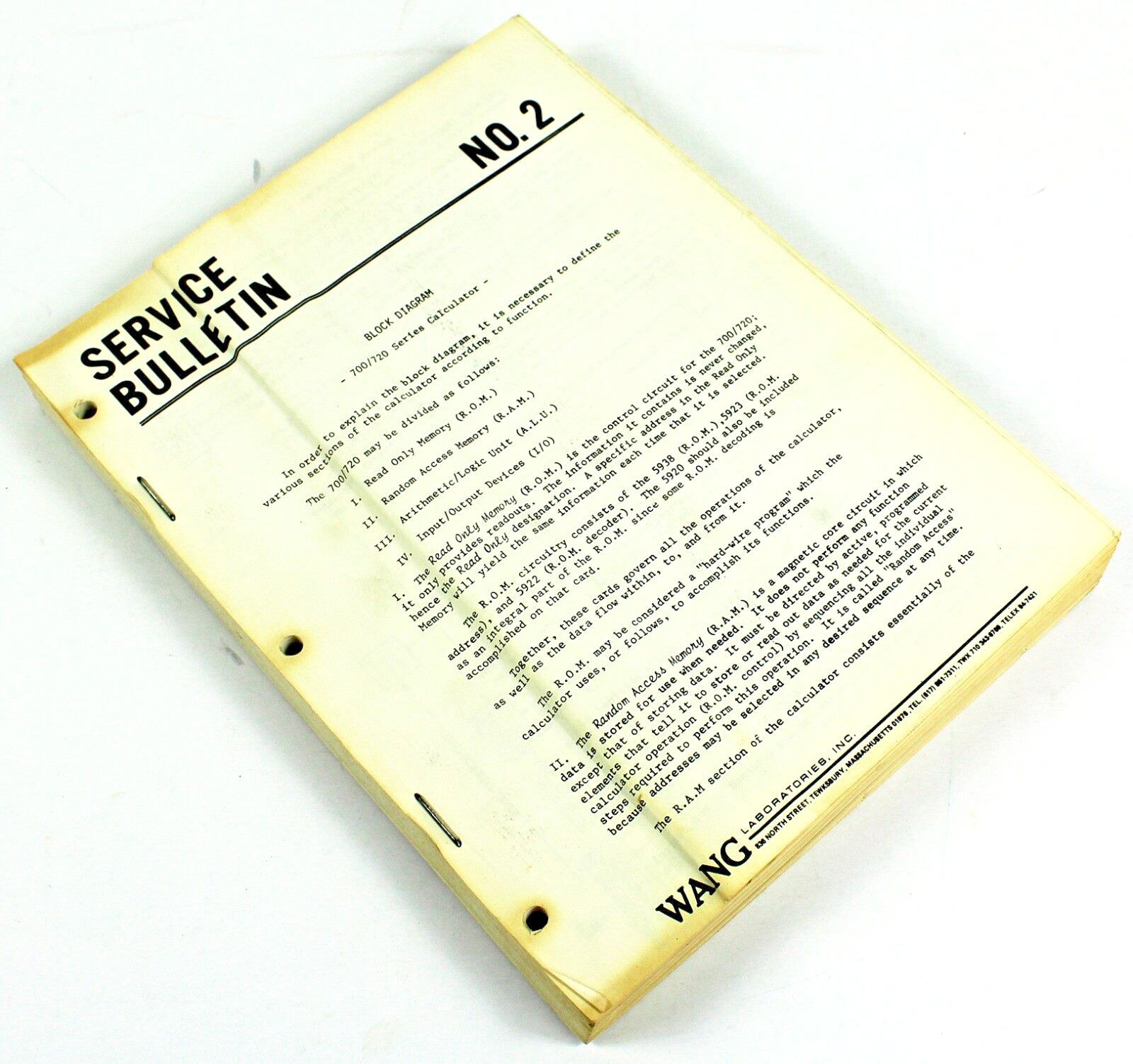1973 WANG LABORATORIES SERVICE BULLETINS & More for 700/720 Series Calculator
