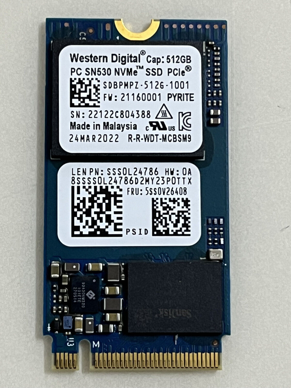 WD PC SN530 PCIe Gen3x4 M.2 2242 NVMe SDBPMPZ-512GB-1101 512GB For Lenovo Laptop