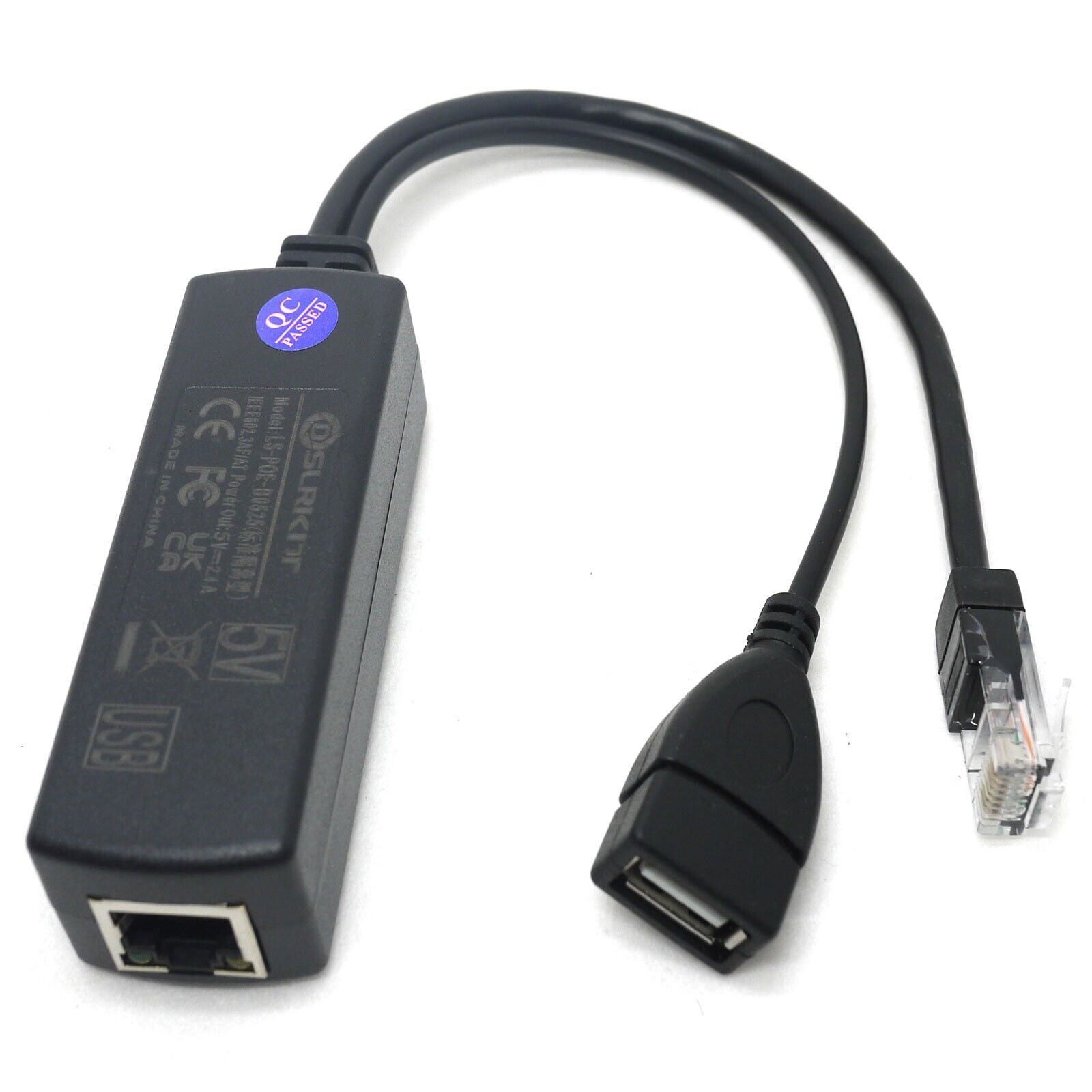 Active PoE Splitter 48V to 5V 5.2V 2.4A USB TYPE A Female 802.3af for tablet