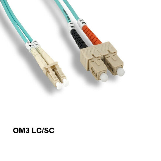 Kentek 3.28ft/1m OM3 LC to SC 10Gb Multi-Mode Fiber Optic Cable 50/125 Duplex