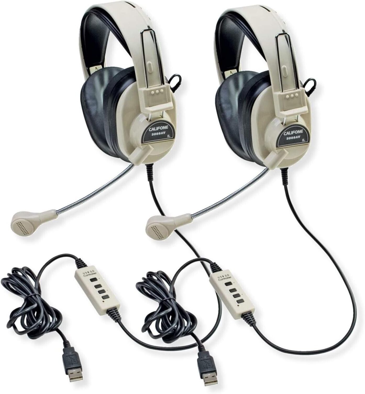 Califone 3066-USB Deluxe Multimedia Stereo Headset with USB Plug (Pack of 2)