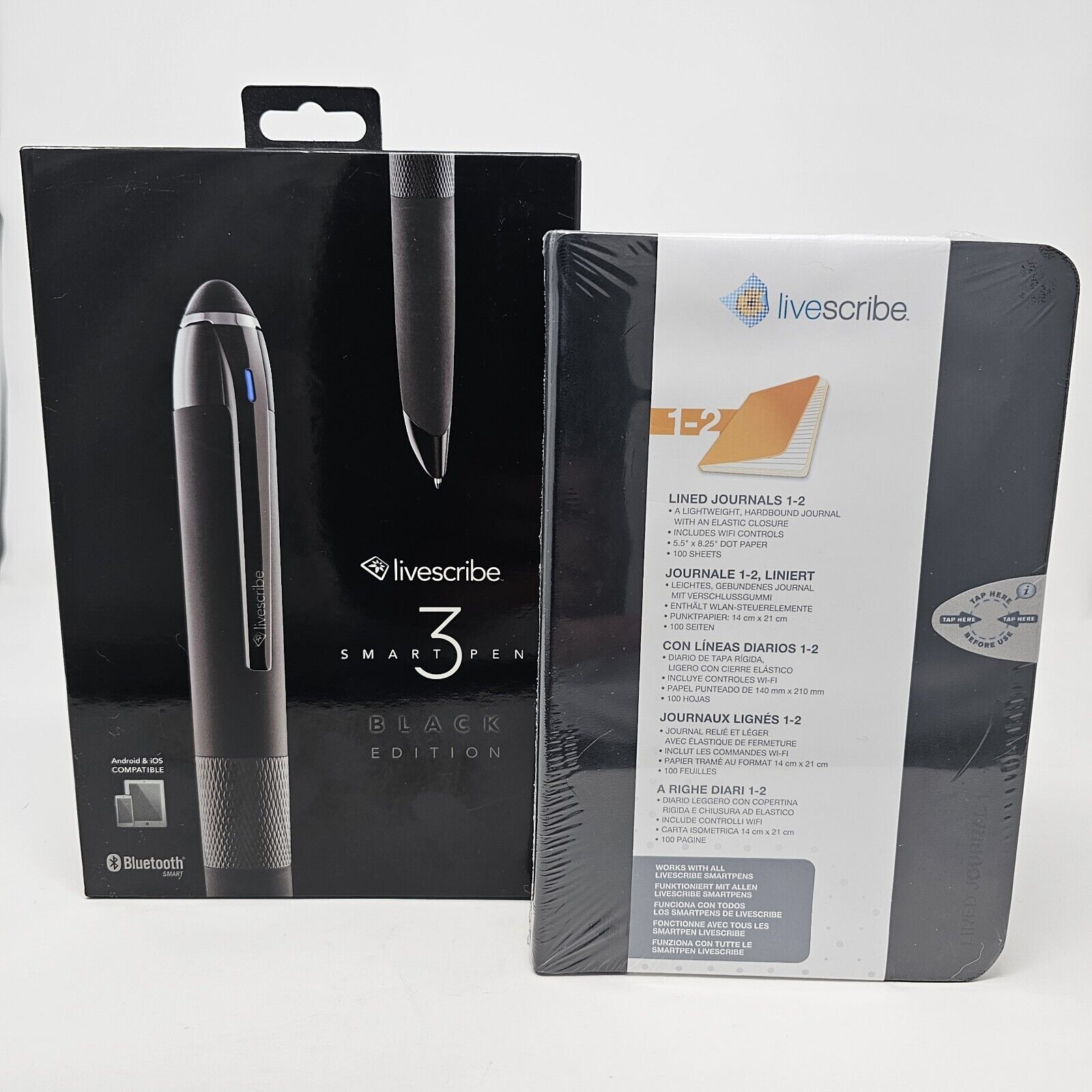 Livescribe 3 Smart Pen Black Edition and Lined Journals 1-2 New Sealed
