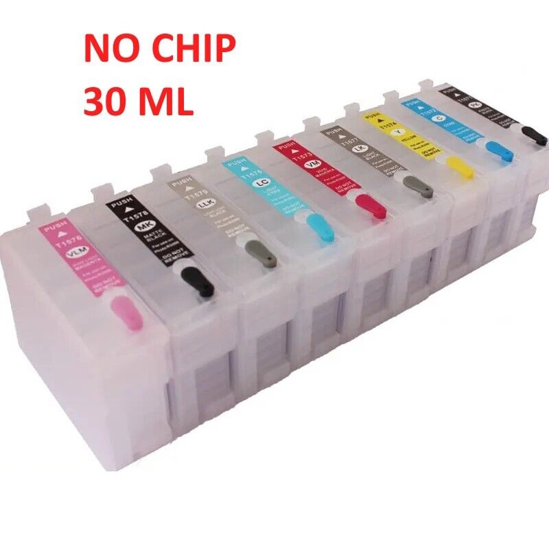 NO CHIP...9 Empty Refillable Ink Cartridge T760 For  P600   30ml