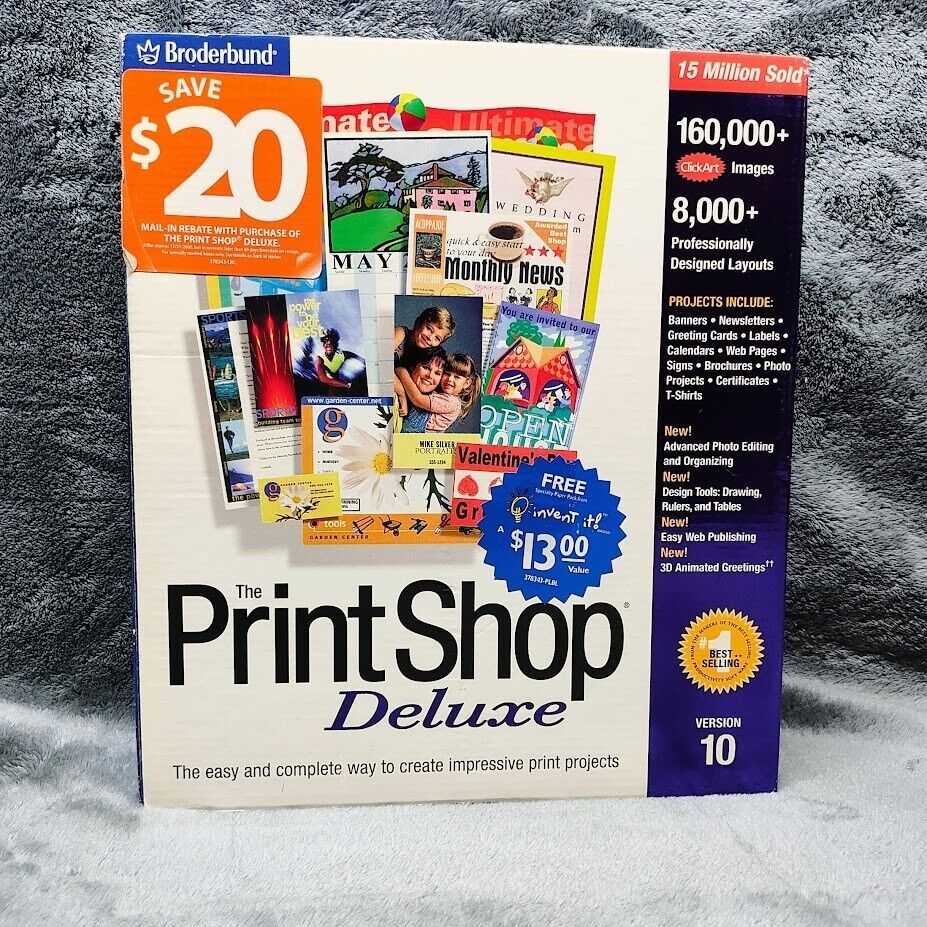 Broderbund The Print Shop Deluxe Version 10 For Windows 1999--9 disks--REDUCED