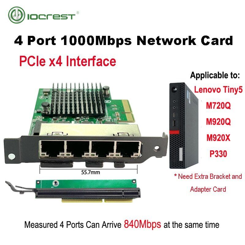 4 Ports PCIE Gigabit Ethernet Controller Card Designed for Lenovo Small Cases