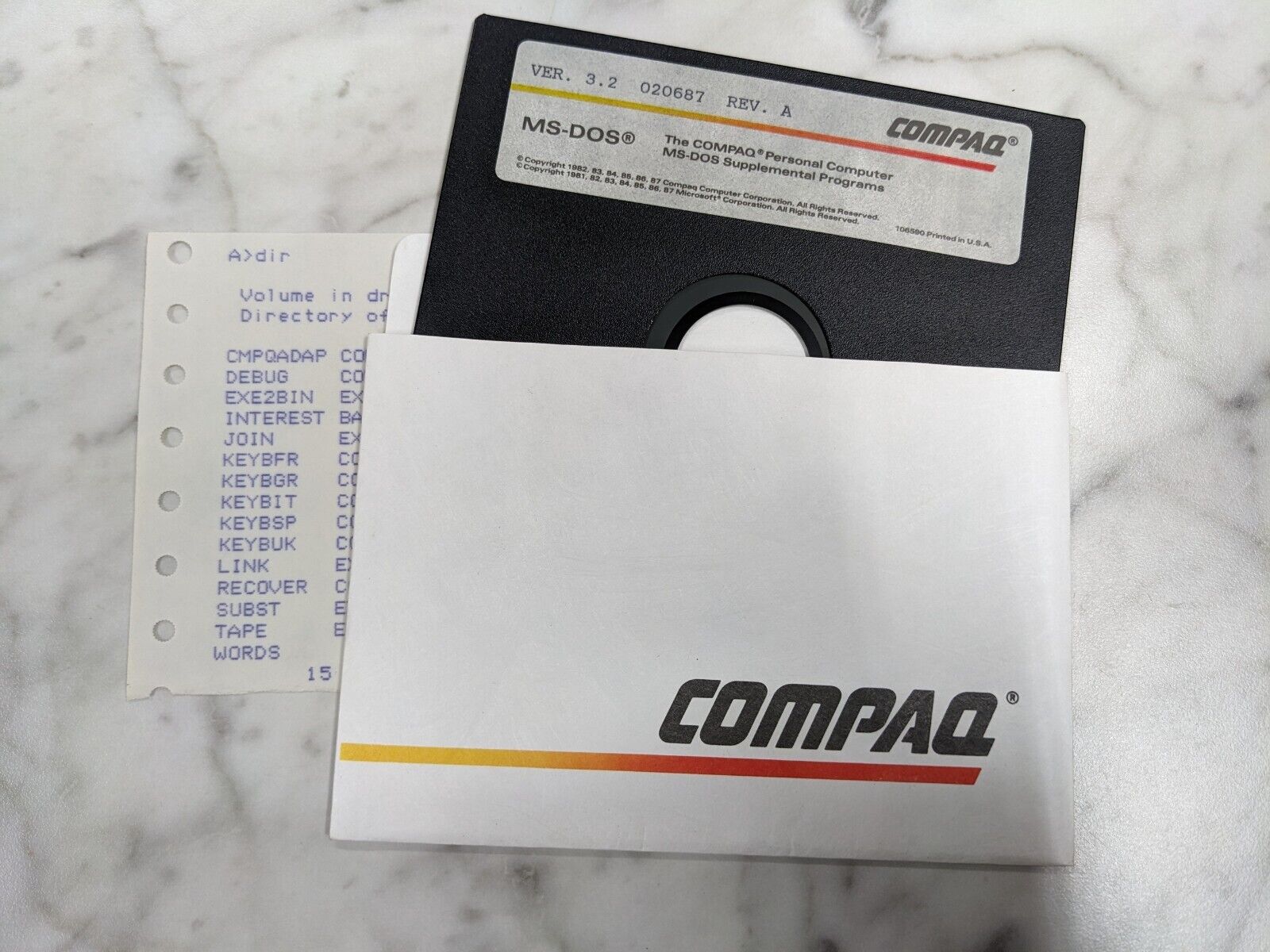 Compaq MS-DOS 020687 REV A PERSONAL COMPUTER SOFTWARE 1987 VINTAGE IBM PC DISK