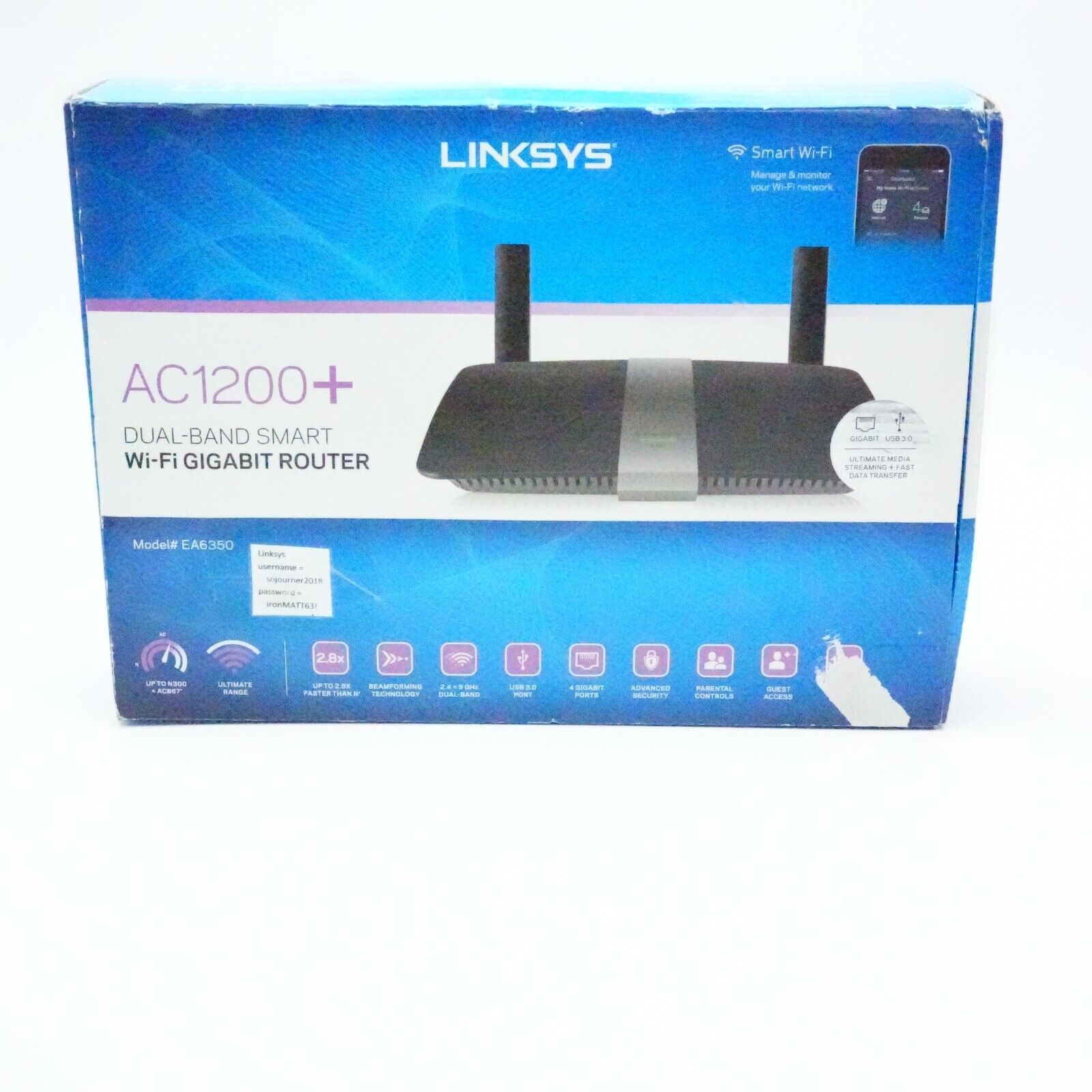 Linksys EA6350 867 Mbps 4 Port 300 Mbps Wireless Router open box