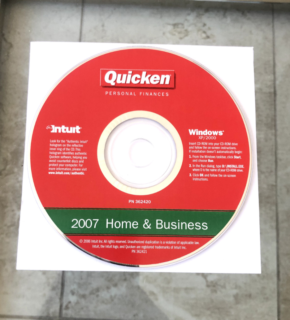 Intuit Quicken Home & Business 2007 PC NOT for Win 10 or 11