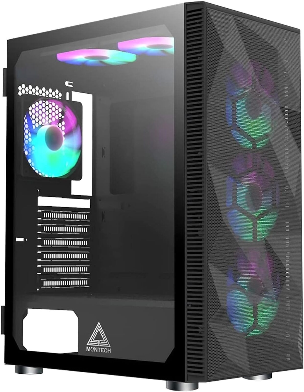 X3 Mesh 6pcs, 3 x 140mm& 3 x 120mm Fixed RGB Lighting Fans ATX Mid-Tower PC G...