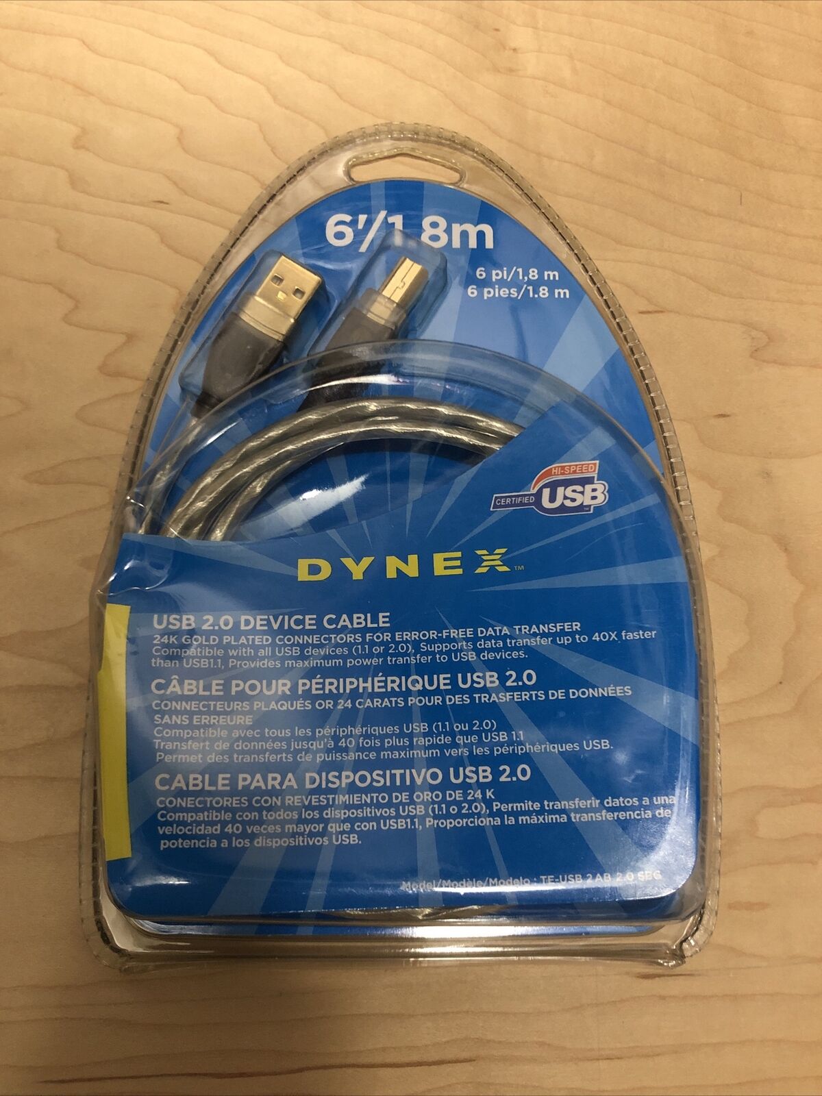 Dynex USB 2.0. A-B DEVICE CABLE 6 FEET 1.8 m NEW SEALED I-1129B