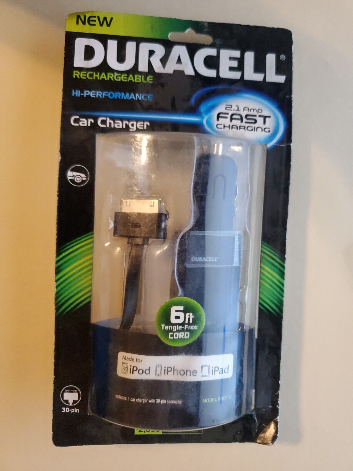 Duracell Cell Phone 2.1 Amp Fast Car Charger iPhone iPad iPod Touch Nano 30 Pin