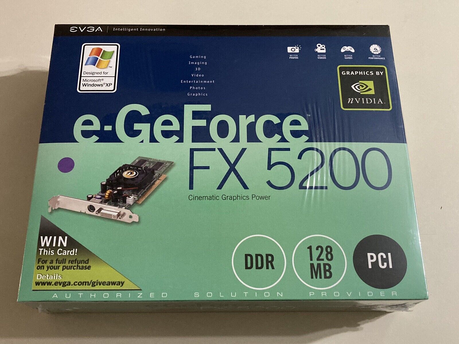 EVGA NVIDIA e-GeForce FX 5200 128MB DDR AGP Graphics Video Card NEW SEALED