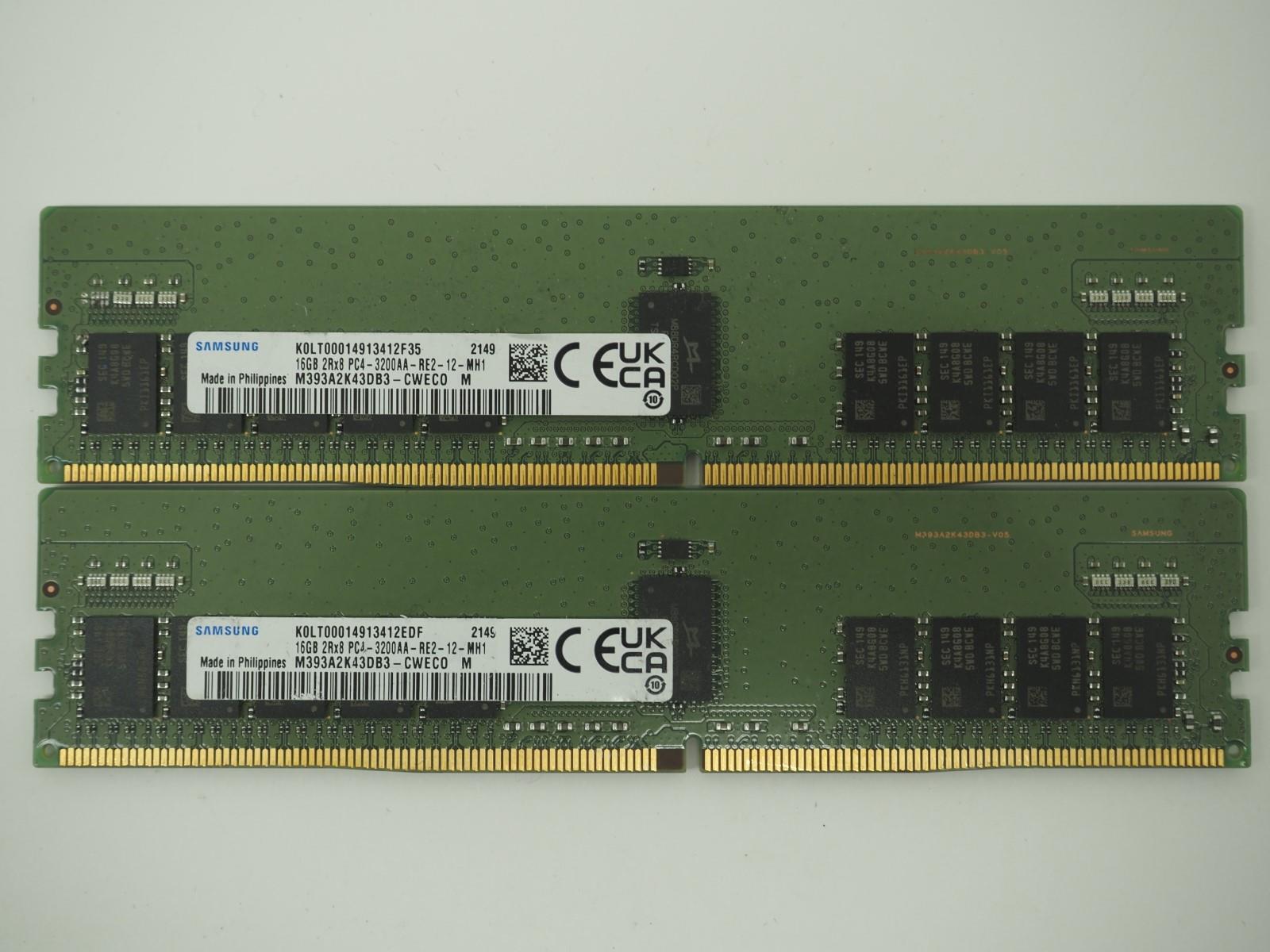 Lot of 2 SAMSUNG 16GB PC4-3200AA Server Memory / Ram - M393A2K43DB3-CWEC0