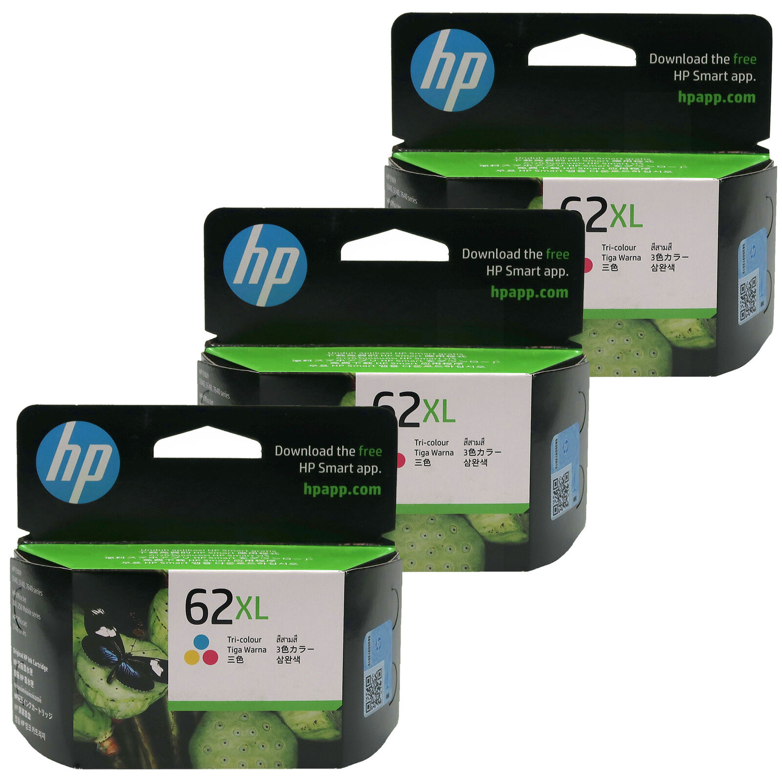 3x HP 62XL High Yield Tri-color Original Ink Cartridge - 415 Pages (C2P07AA)