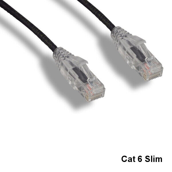 KNTK Black 3ft Slim Cat6 UTP Ethernet Patch Cord OD 3.6MM 28AWG Networking RJ45