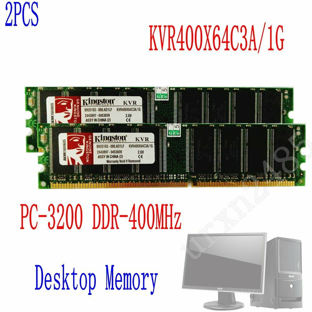 2GB 2x 1GB PC3200 DDR 400Mhz 184Pin DIMM RAM Desktop Memory KVR400X64C3A/1G WU