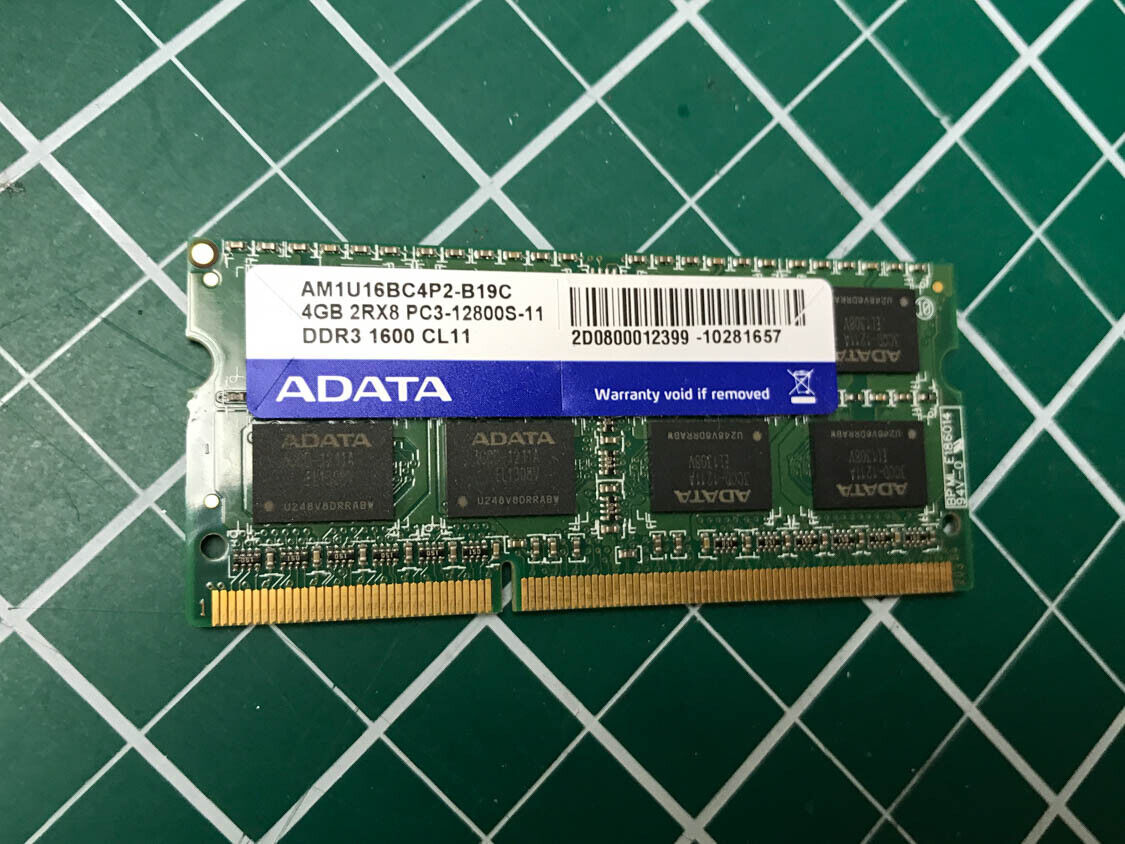 Adata 4GB 2Rx8 DDR3 Sodimm Laptop RAM Memory PC3-12800S 1600MHz AM1U16BC4P2-B19C