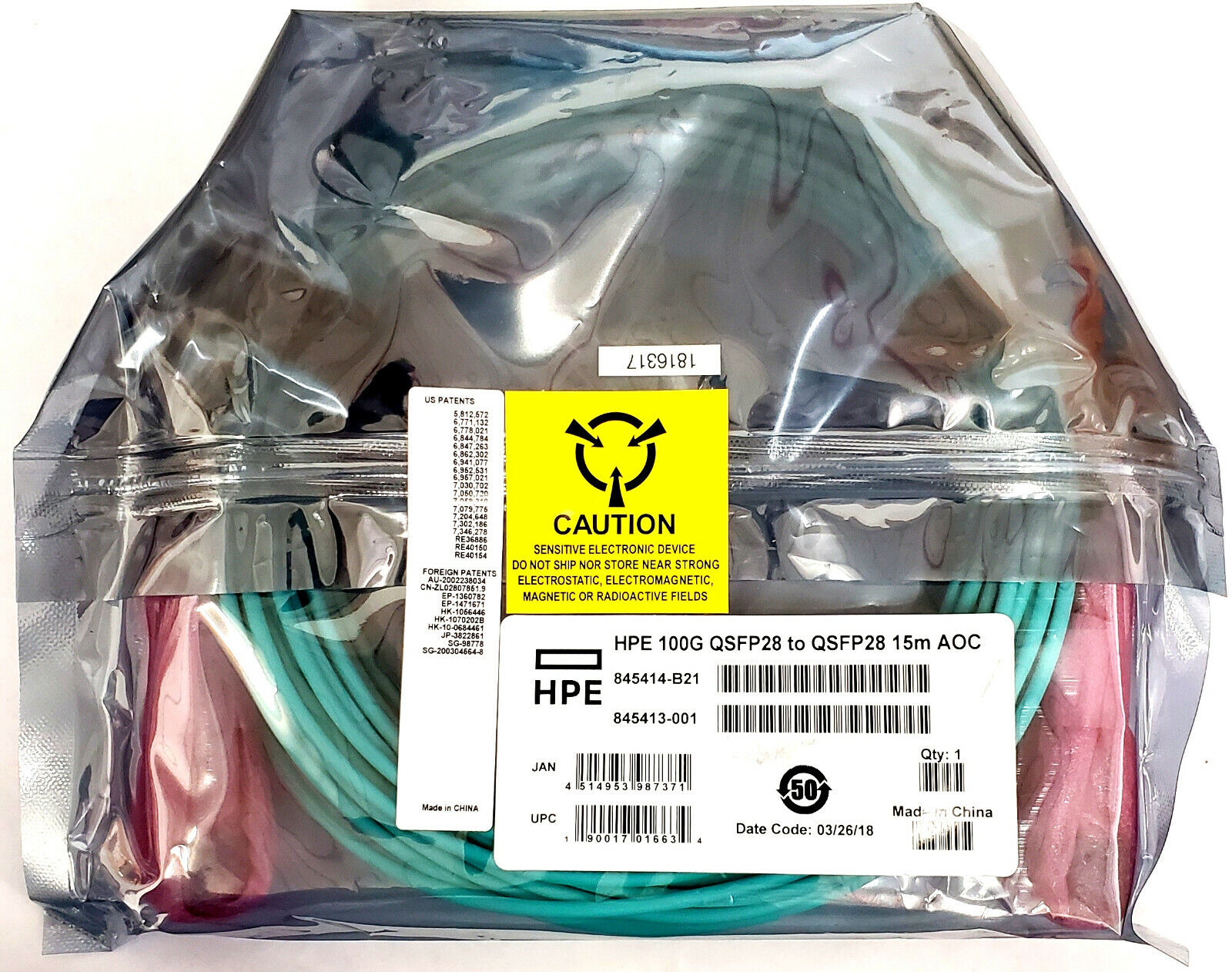 NEW HPE 100G QSFP28 15M Active Optical Cable AOC 845414-B21 845413-001