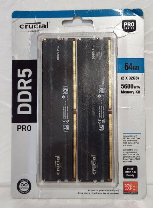Sealed  Crucial Pro DDR5 64GB (2x32GB) 5600MT/s Memory Kit CP2K32G56C46U5 - F S