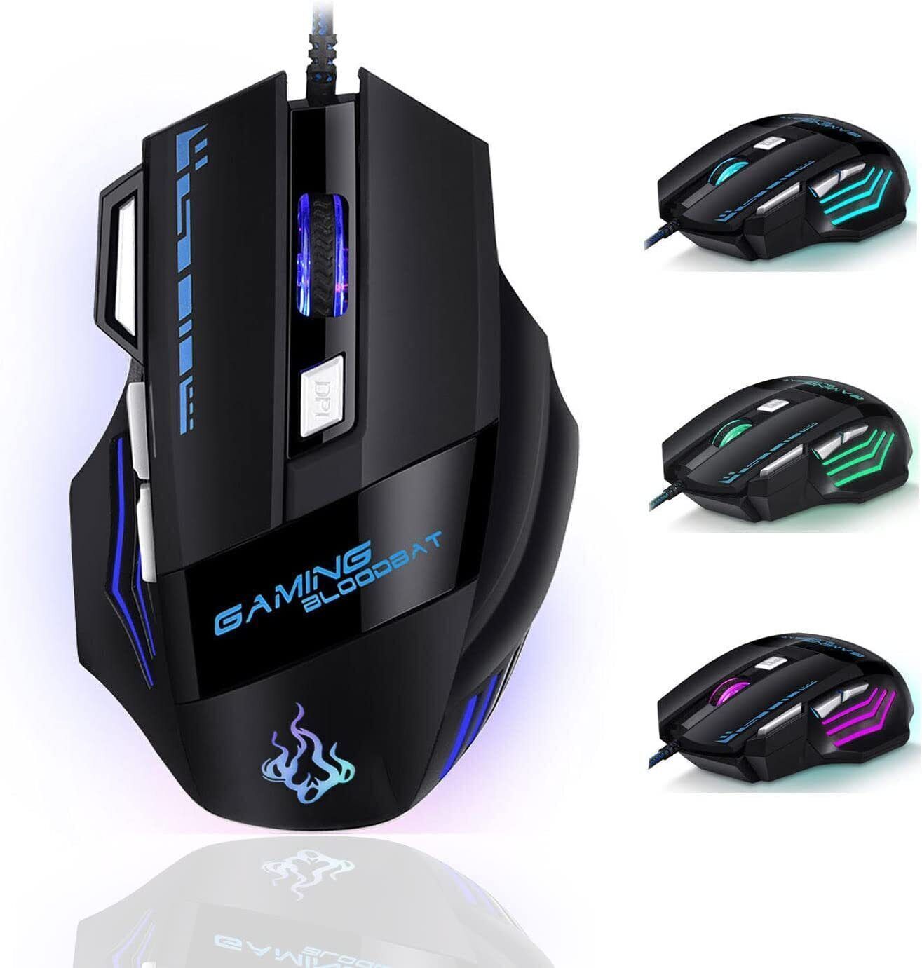 Gaming Mouse 7 Button USB Wired LED Breathing Fire Button 3200 DPI Laptop PC