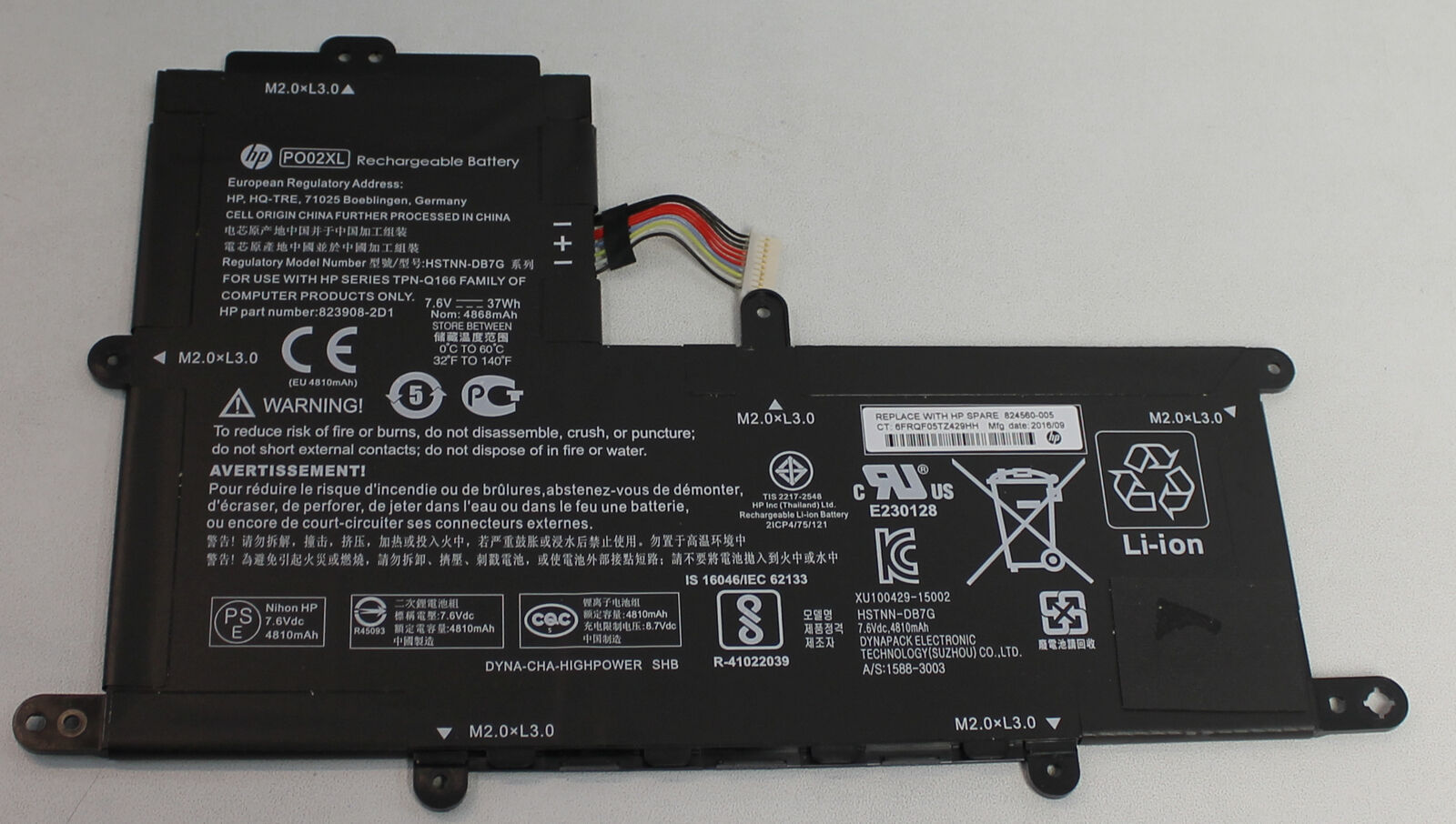 824560-005 HP 7.6 V Laptop Battery 37 Wh HSTNN-DB7G \