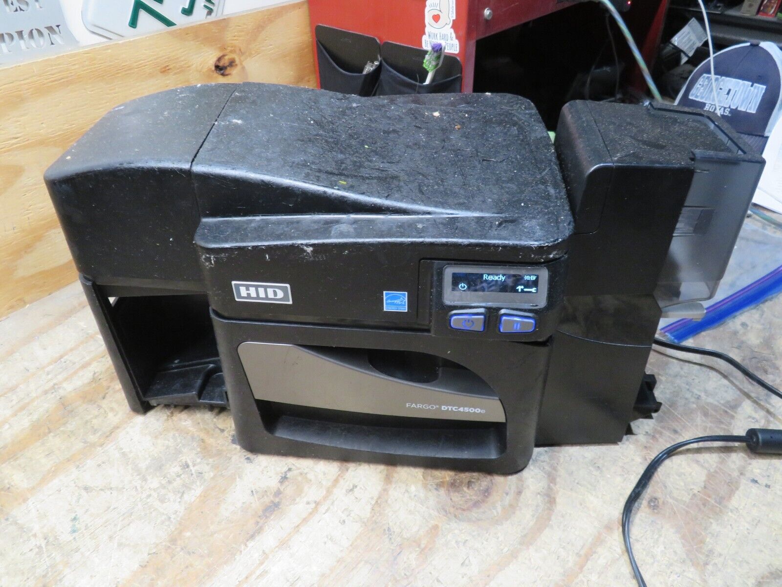 Fargo HID DTC4500E Dual Sided ID Color Card Printer HID STICKY AS IS POWER TEST