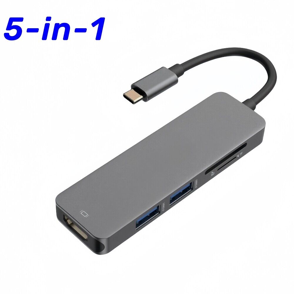 5in1 MultiPort USB Type-C Hub Data Sync Adapter Suport HDMI Sd/TF Card Reader