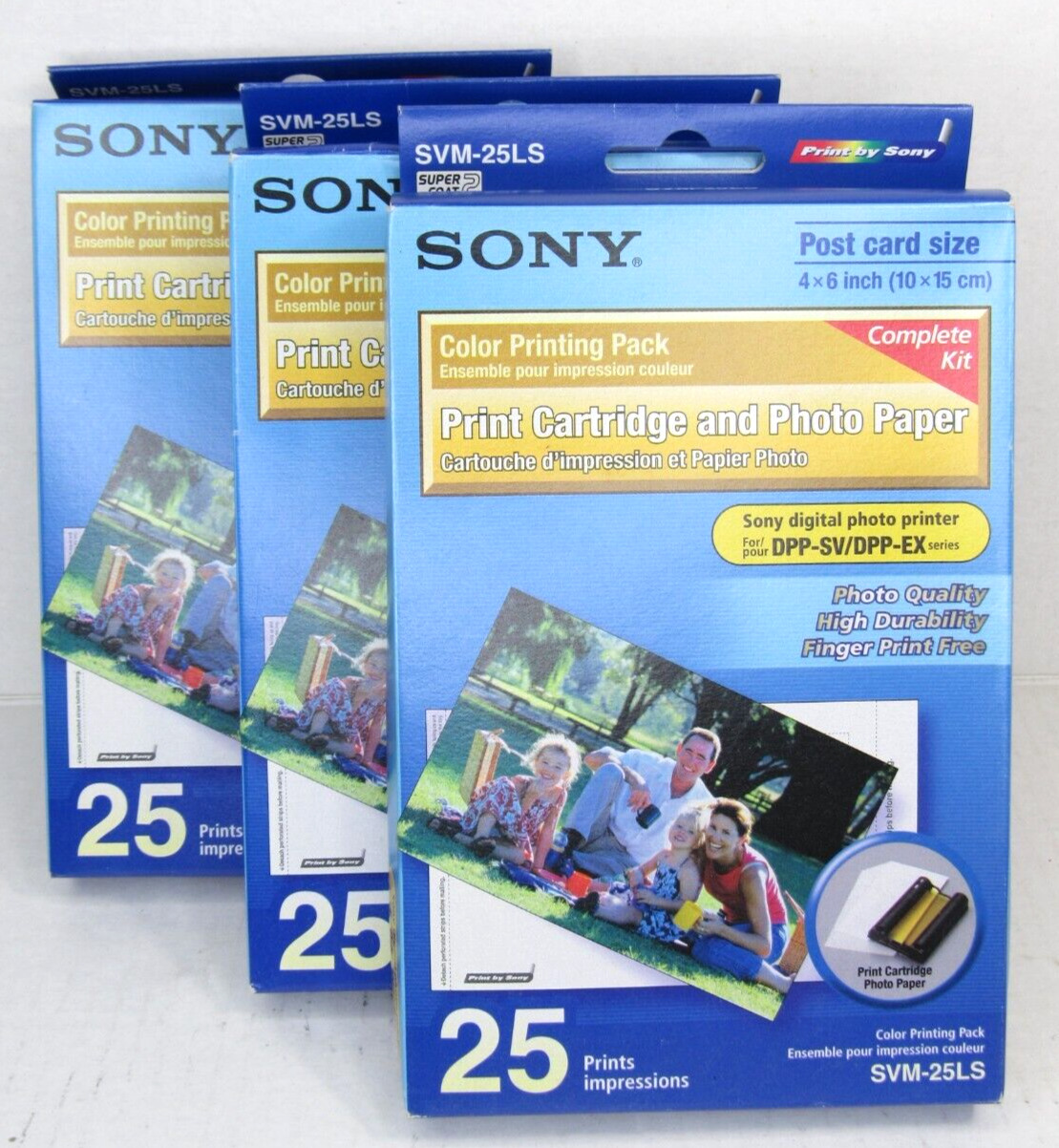 NEW 3 Sony Color Printing Pack Print Cartridge 25 Photo Paper 4x6 SVM-25LS Kit