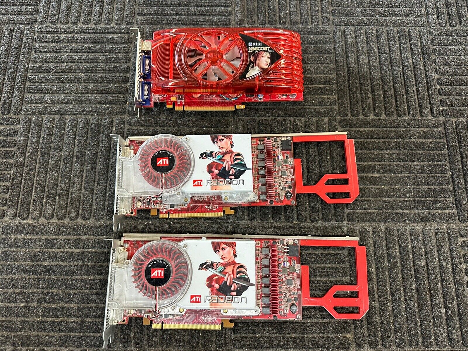 Lot Of 3 Video Graphics Card (2) ATI Radeon & (1) MSI N9600GT 