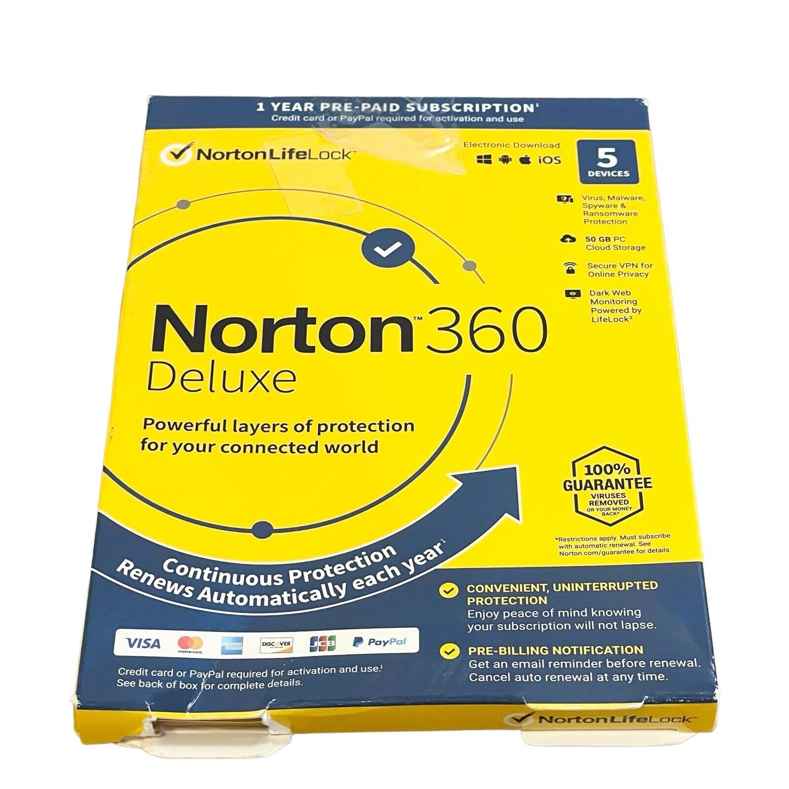 Norton 21389902 360 Deluxe 5 Devices Antivirus software Auto Renewal [Key Card]