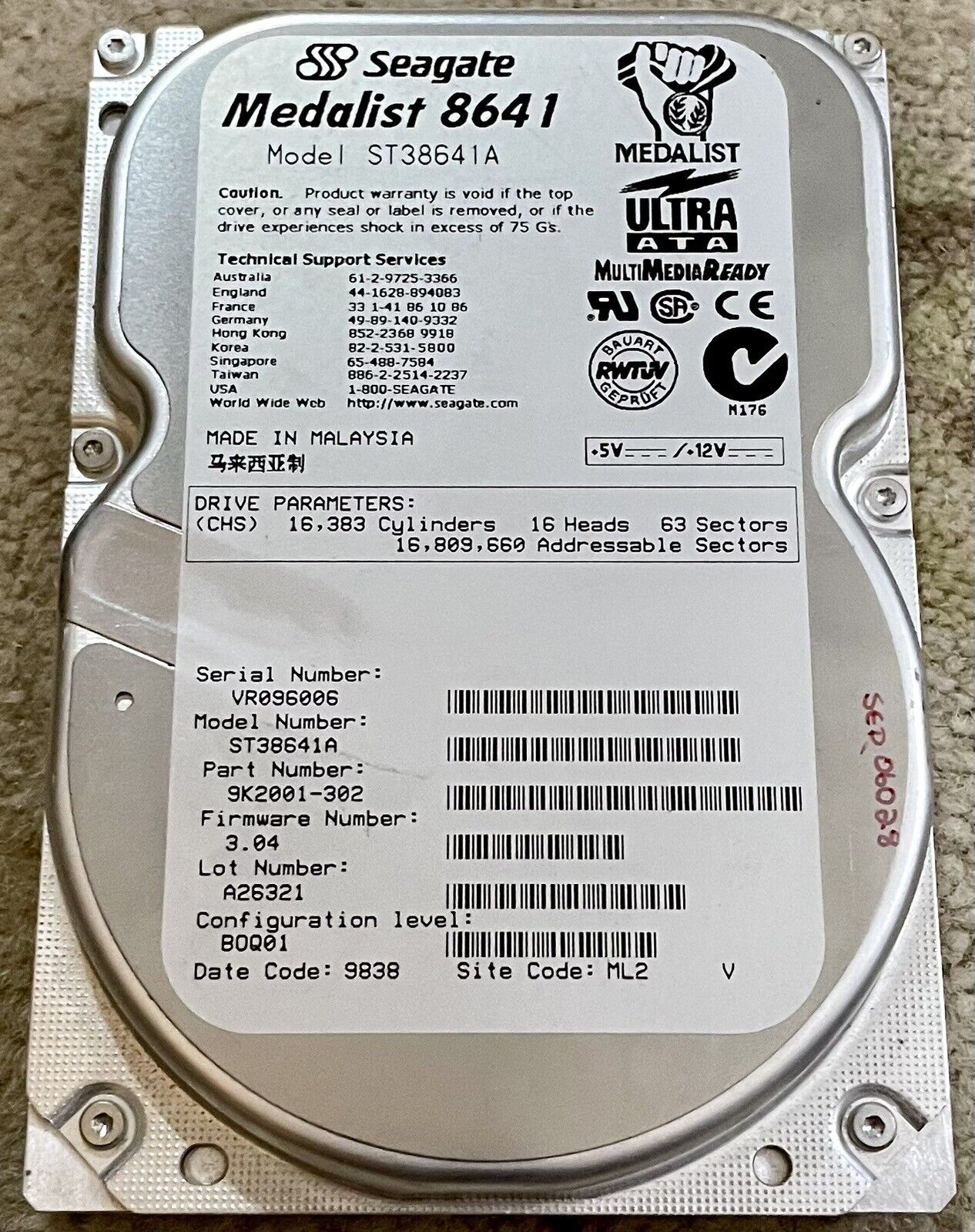 Seagate Medalist 8641 Model ST38641A 8.4GB 5400RPM Desktop Hard Drive HDD ATA