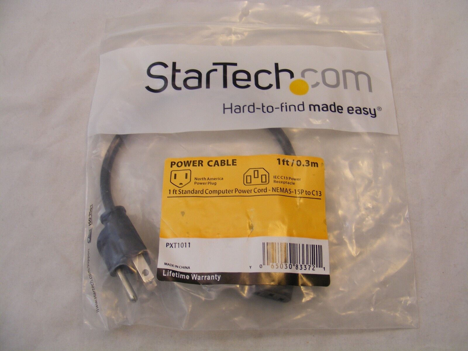 Startech.com 1ft. Standard Computer Power Cord - NEMAS-15P To C13  PXT1011