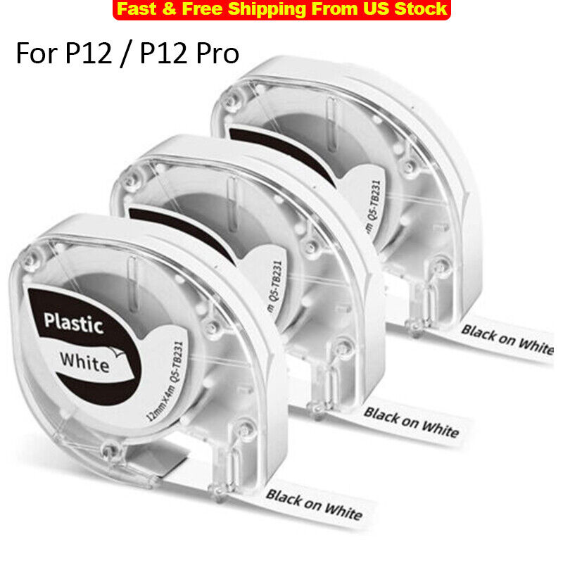 3-Pack Label Maker Tape 12mm White Pastic Tape For DYMO LetraTag Label Maker